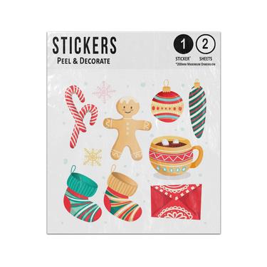 Picture of Candy Cane Stockings Decorations Card Hand Drawn Christmas Elements Sticker Sheets Twin Pack