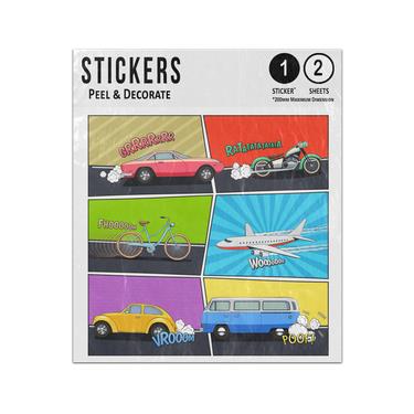 Picture of Car Bicycle Motorcycle Van Airplane Comic Frames Pop Art Style Sticker Sheets Twin Pack