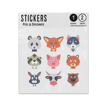 Picture of Cartoon Animals Hand Drawn Panda Fox Rabbit Sloth Monkey Cow Pig Sticker Sheets Twin Pack