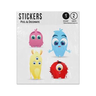 Picture of Cartoon Cute Happy Monsters Fluffy Big Eyes Colourful Sticker Sheets Twin Pack