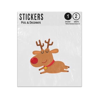 Picture of Cartoon Cute Rudolph Reindeer With Red Nose Sleeping Happy Sticker Sheets Twin Pack