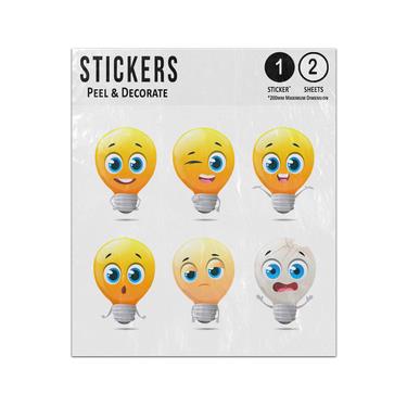Picture of Cartoon Light Bulbs Six Emotions Happy Winking Surprised Scared Sticker Sheets Twin Pack