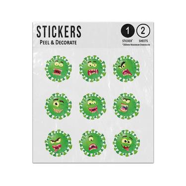 Picture of Cartoon Virus Green Character 9 Facial Expressions Sticker Sheets Twin Pack