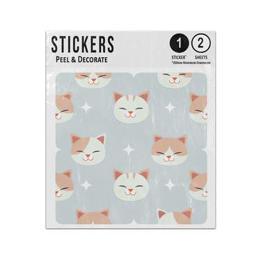 Picture of Cat Face Purring Smiling Happy Content Seamless Pattern Sticker Sheets Twin Pack