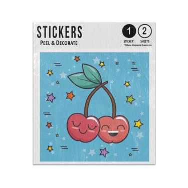 Picture of Cherries Cartoon Characters Love Happy Smiling Kawaii Design Sticker Sheets Twin Pack
