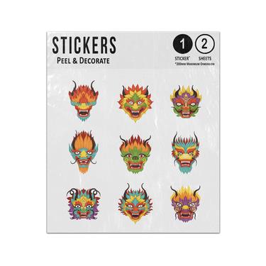 Picture of Chinese New Year Symbol Illustrations Nine Dragon Faces Sticker Sheets Twin Pack