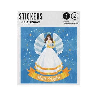 Picture of Christmas Angel Playing Harp Night Sky Stars Holy Night Lettering Sticker Sheets Twin Pack