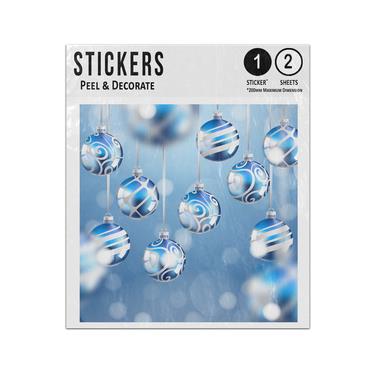 Picture of Christmas Ball Ornaments Blue Hanging Baubles Realistic Drawing Sticker Sheets Twin Pack