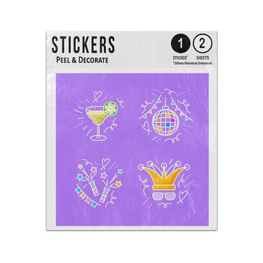 Picture of Cocktail Disco Ball Globe Decorations Hand Drawn New Year Doodles Sticker Sheets Twin Pack