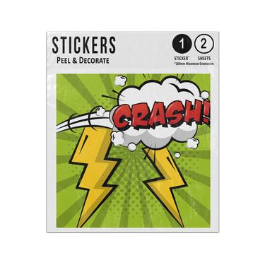 Picture of Crash Lettering Clouds Ligtning Symbols Green Rays Pop Art Style Sticker Sheets Twin Pack