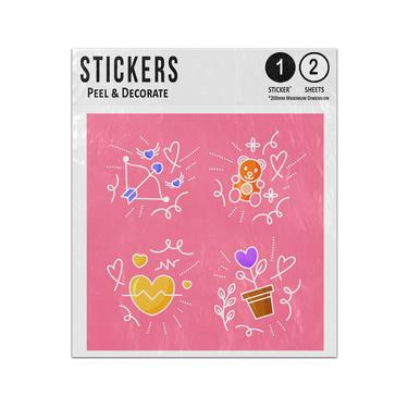 Picture of Cupid Bow Arrow Cuddly Toy Heart Plant Hand Drawn Love Doodles Sticker Sheets Twin Pack