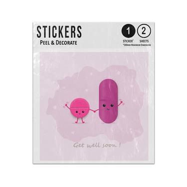 Picture of Cute Cartoon Pain Killer Tablets Holding Hands Get Well Soon Sticker Sheets Twin Pack