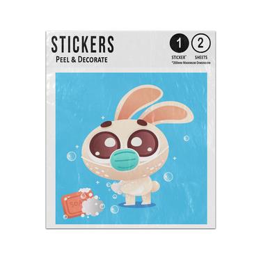 Picture of Cute Cartoon Rabiit Wearing Face Mask And Washing Hands With Soap Sticker Sheets Twin Pack