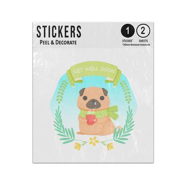 Picture of Cute Dog Holding Warm Cup Surrounded By Flowers Get Well Soon Sticker Sheets Twin Pack
