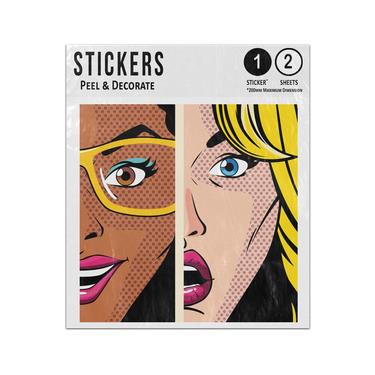 Picture of Double Portrait Womens Faces Smiling Surprised Expression Pop Art Sticker Sheets Twin Pack