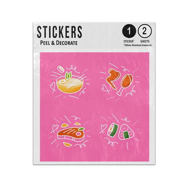 Picture of Drink Punch Chicken Steaks Sushi Hand Drawn Food Doodles Sticker Sheets Twin Pack