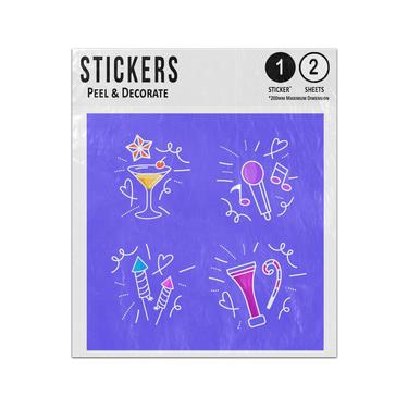 Picture of Drinks Singing Fireworks Party Celebration Hand Drawn Doodles Sticker Sheets Twin Pack