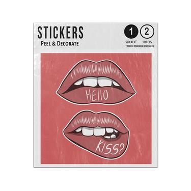 Picture of Female Sensual Red Lips Hello Kiss White Writing Bottom Lip Sticker Sheets Twin Pack