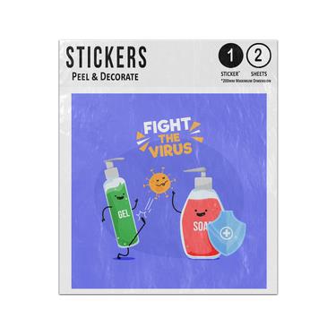 Picture of Fight The Virus Gel Bottle Soap Dispenser Cartoon Characters Sticker Sheets Twin Pack