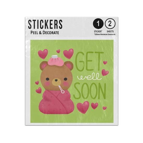 Picture of Get Well Soon Baby Bear Wrapped In Swaddling Blankets Head Fever Sticker Sheets Twin Pack
