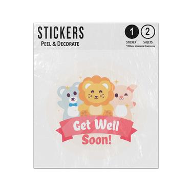 Picture of Get Well Soon Banner Message Baby Lion Bear Pig Cute Animals Sticker Sheets Twin Pack
