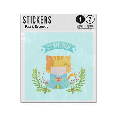Picture of Get Well Soon Banner Message From Yoga Cute Cat Wearing Mask Sticker Sheets Twin Pack