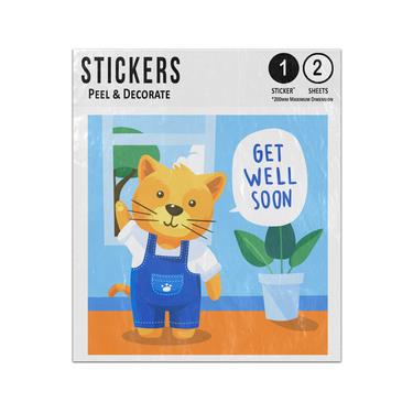 Picture of Get Well Soon Cute Cat Wearing Overall Waving From House Sticker Sheets Twin Pack