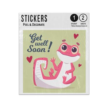 Picture of Get Well Soon Cute Pink Lizard Waving Love Hearts Smiling Face Sticker Sheets Twin Pack