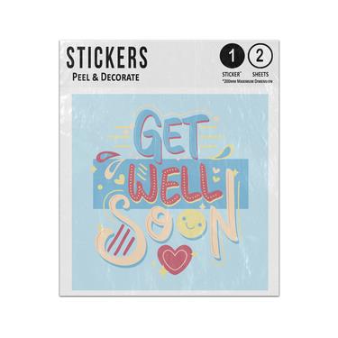Picture of Get Well Soon Love Heart Smiling Face Typography Message Sticker Sheets Twin Pack