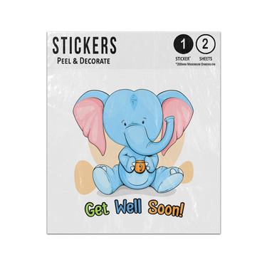 Picture of Get Well Soon Message Baby Blue Elephant Sitting With Hot Drink Sticker Sheets Twin Pack