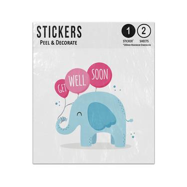 Picture of Get Well Soon Message Baby Blue Elephant Trunk Holding Balloons Sticker Sheets Twin Pack