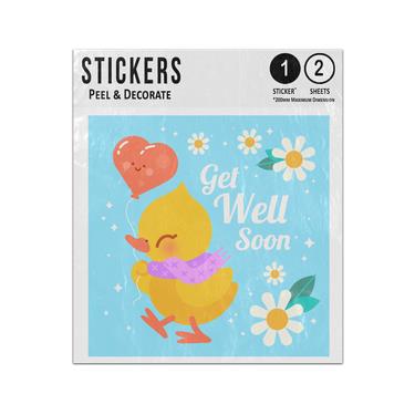 Picture of Get Well Soon Message Baby Chick Holding Red Love Heart Balloon Sticker Sheets Twin Pack