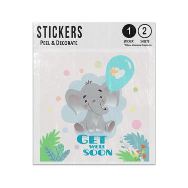 Picture of Get Well Soon Message Baby Elephant Holding Blue Balloon Sticker Sheets Twin Pack