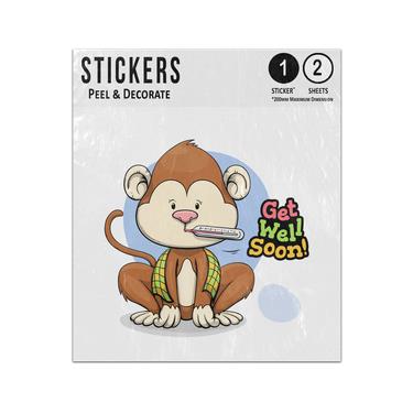 Picture of Get Well Soon Message Baby Monkey With Scarf And Thermometer Sticker Sheets Twin Pack