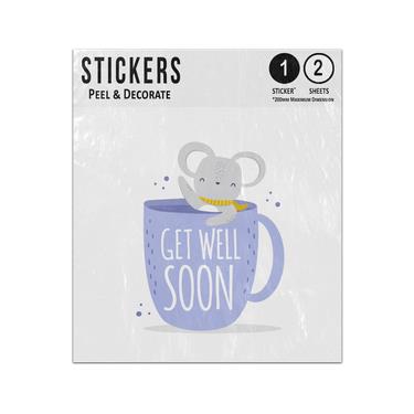 Picture of Get Well Soon Message Baby Mouse Inside Coffee Cup Mug Waving Sticker Sheets Twin Pack