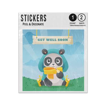 Picture of Get Well Soon Message Baby Panda Cub Wearing Pyjamas Pajamas Sticker Sheets Twin Pack
