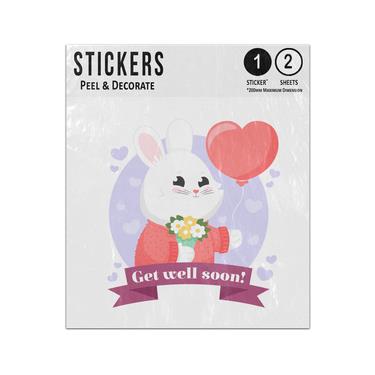 Picture of Get Well Soon Message Baby Rabbit Holding Flowers Love Heart Balloon Sticker Sheets Twin Pack
