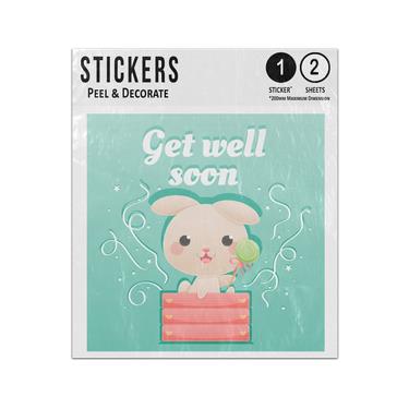 Picture of Get Well Soon Message Baby Rabbit Holding Lollipop In Bed Basket Sticker Sheets Twin Pack