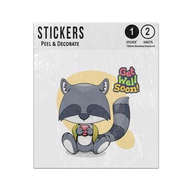 Picture of Get Well Soon Message Baby Racoon With Scarf And Hot Drink Sticker Sheets Twin Pack