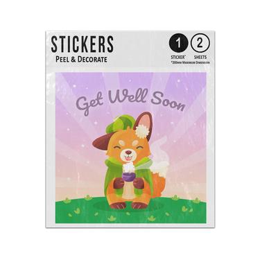 Picture of Get Well Soon Message Baby Smiling Fox Cub Wearing Cosy Clothes Sticker Sheets Twin Pack