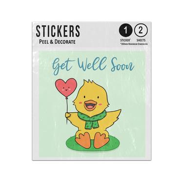 Picture of Get Well Soon Message Baby Yellow Duck Holding Love Heart Balloon Sticker Sheets Twin Pack