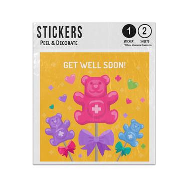 Picture of Get Well Soon Message Bear Lollipops With Medical Sign On Tummy Sticker Sheets Twin Pack