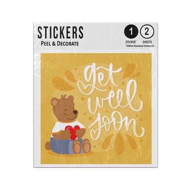 Picture of Get Well Soon Message Bear Sitting With Giant Love Heart Sticker Sheets Twin Pack
