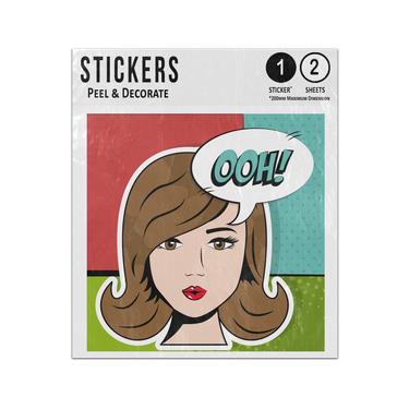 Picture of Girl Brown Bobbed Hair Face Ooh Speech Bubble Pop Art Style Sticker Sheets Twin Pack