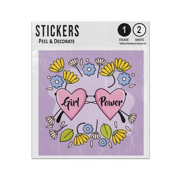 Picture of Girl Power Love Heart Sunglasses Flowers Purple Background Sticker Sheets Twin Pack