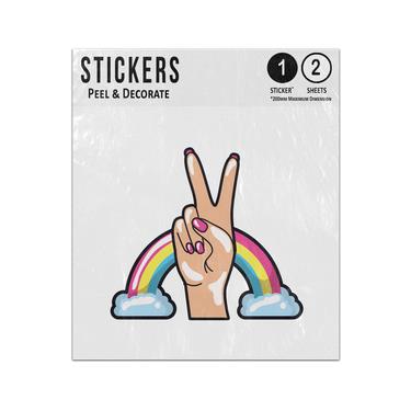 Picture of Hand Making Peace Sign Love Two Fingers Rainbow Cloud Pride Pop Art Sticker Sheets Twin Pack