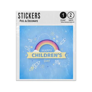 Picture of Happy Childrens Day Rainbow With Clouds Cartoon Doodle Drawings Sticker Sheets Twin Pack