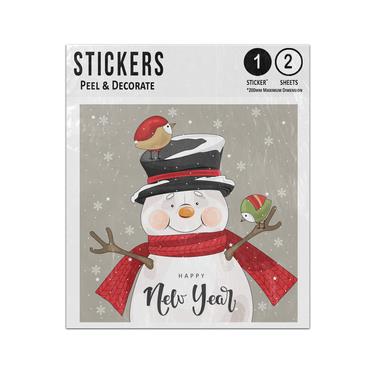 Picture of Happy New Year Smiling Snowman Red Robin Perched On Hat Winter Sticker Sheets Twin Pack