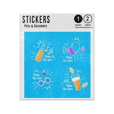 Picture of Happy New Year Wine Beer Hand Drawn Party Celebration Doodles Sticker Sheets Twin Pack