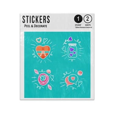 Picture of Heart Jam Jar Rose Speech Bubbles Hand Drawn Love Doodles Sticker Sheets Twin Pack